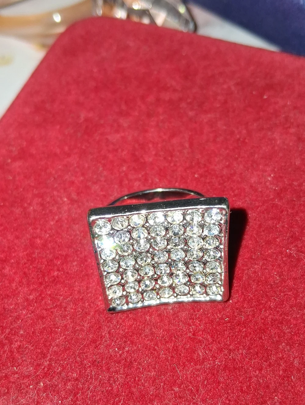 Statement Source Unknown Clear Crystal Square Pavé Ring - Silver